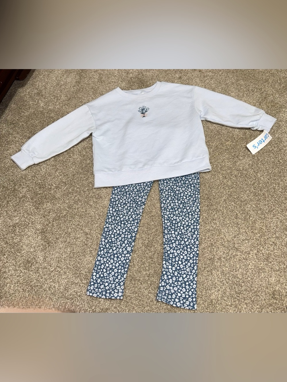 NWT- Carter’s Girls Blue Floral Ribbed Leggings Sweatshirt Set | Size: 3T
